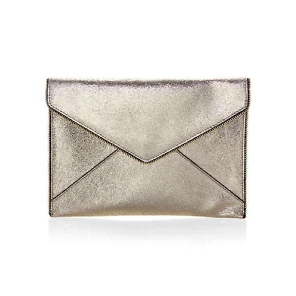 Rebecca Minkoff, Leo Metallic Leather Envelope Clutch, Champagne